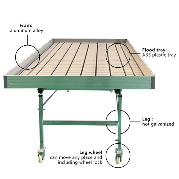 โรงงานเรือนกระจก Ebb Flow Seedling Rolling Bench โต๊ะปลูกสําหรับปลูกพืชประเภทต่างๆ
