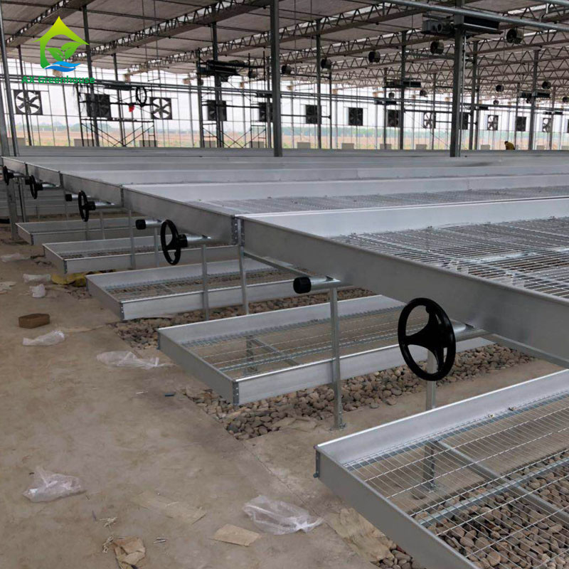 การเกษตร การค้า ในบ้าน Mesh สายเรือนกระจก โต๊ะการเติบโต Rolling Bench สําหรับการปลูก